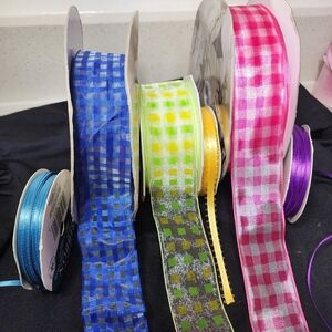 Vintage Colorful Checkered Ribbon Vibrant Colors For Crafts And Gift Wrap 6 Ct